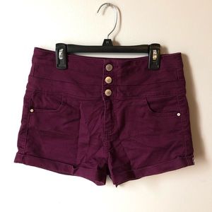 Plum tinseltown high rise button up shorts